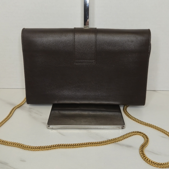 YSL Brown Leather Y-Ligne Clutch Pochette Shoulder Bag with Chain - Picture 3 of 12
